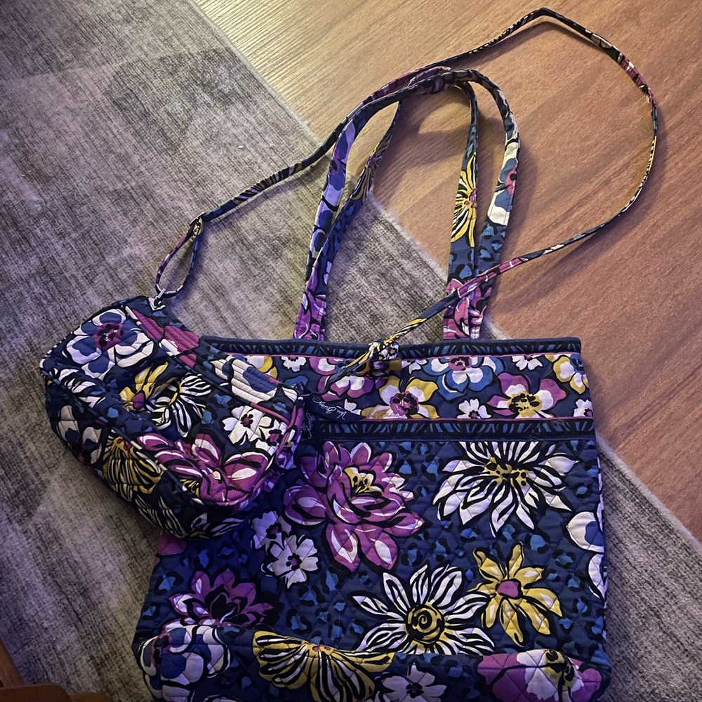 Vera Bradley Blue and Pink Tote with Floral Design